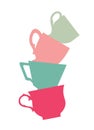A stack of cute colorful cups. A pyramid of mugs on a white background. Flat design. Vector illustration.