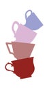 A stack of cute colorful cups. A pyramid of mugs on a white background. Flat design. Vector illustration.