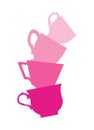 stack of cute pink cups. A pyramid of mugs on a white background. Flat design. Vector illustration.