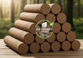 Stack of cylindrical cork logs arranged in a pyramid shape on a Royalty Free Stock Photo