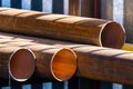 Stack of cylindrical round steel pipes Royalty Free Stock Photo