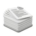Stack of 3D rendered white glossy documents with a grey paperclip and text lines, symbolizing paperwork, office tasks, and data ma Royalty Free Stock Photo
