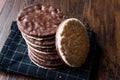 Stack Of Dark Chocolate Covered Rice Cakes or Corn Crackers Royalty Free Stock Photo