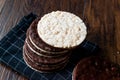 Stack Of Dark Chocolate Covered Rice Cakes or Corn Crackers Royalty Free Stock Photo