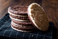 Stack Of Dark Chocolate Covered Rice Cakes or Corn Crackers Royalty Free Stock Photo