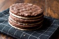 Stack Of Dark Chocolate Covered Rice Cakes or Corn Crackers Royalty Free Stock Photo