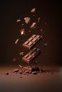 Stack of dark chocolate pieces on rustic table. A close-up of a stacked pile of dark chocolate pieces Ai generated Royalty Free Stock Photo