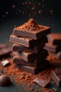 Stack of dark chocolate pieces on rustic table. A close-up of a stacked pile of dark chocolate pieces Ai generated Royalty Free Stock Photo