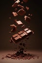 Stack of dark chocolate pieces on rustic table. A close-up of a stacked pile of dark chocolate pieces Ai generated Royalty Free Stock Photo