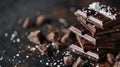 Stack of dark chocolate pieces with sea salt Royalty Free Stock Photo