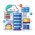 A stack of data with a cloud hovering above it, symbolizing online database storage technology, Web hosting, online database Royalty Free Stock Photo