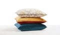 Decorative Pillows Stack Isolated on White Background Home Decor Cushion Set Royalty Free Stock Photo