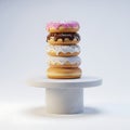 Stack of Delicious Assorted Donuts on a White Pedestal Royalty Free Stock Photo
