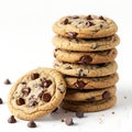 Stack of delicious chocolate chip cookies on a white surface Royalty Free Stock Photo
