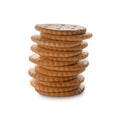 Stack of delicious crispy crackers isolated Royalty Free Stock Photo