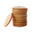 Stack of delicious crispy crackers isolated Royalty Free Stock Photo