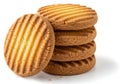 Stack of delicious golden brown ribbed biscuits on a white background Royalty Free Stock Photo