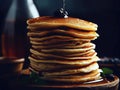 Delicious pancakes on plate with maple syrup Royalty Free Stock Photo