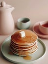 Delicious pancakes on plate with maple syrup Royalty Free Stock Photo