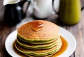 Stack of delicious Matcha tea pancakes