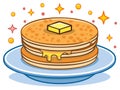 Stack of delicious pancakes with butter on a blue plate sparkling illustration Royalty Free Stock Photo