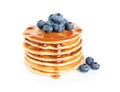 Stack of delicious pancakes with fresh blueberries and syrup Royalty Free Stock Photo