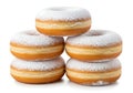 Stack of delicious powdered sugar donuts on a white background Royalty Free Stock Photo