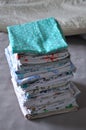 a stack of diapers, napkins, tablecloths, duvet covers, pillowcases, bed linen Royalty Free Stock Photo