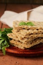 Stack of dietary whole wheat crisp bread