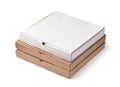 Stack of different blank corrugated pizza boxes