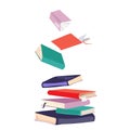 Stack of different colorful books flying, isolated on white background.World book day.vector illustration Royalty Free Stock Photo