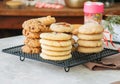 Stack of different festive cookies on a wire rack. Preparation t