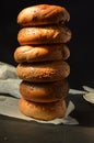 Stack of different kinds of bagels