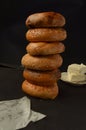 Stack of different kinds of bagels