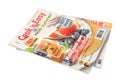 Stack of different magazines on white Royalty Free Stock Photo
