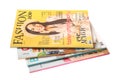 Stack of different magazines on white Royalty Free Stock Photo