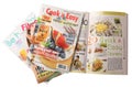 Stack of different magazines on white, top view Royalty Free Stock Photo