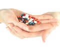 Stack of different pills in woman hands Royalty Free Stock Photo