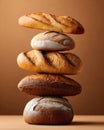 A stack of different types of bread on top of each other Royalty Free Stock Photo