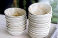 Stack of dirty dishes at a canteen or restaurant Royalty Free Stock Photo