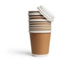 Stack of disposable coffee cups, isolated on white background Royalty Free Stock Photo