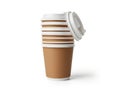 Stack of disposable coffee cups isolated on white background Royalty Free Stock Photo