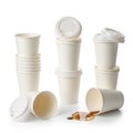 Stack of disposable coffee cups isolated on white background Royalty Free Stock Photo