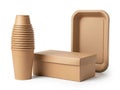 Stack of disposable cups, box, and tray isolated on white background Royalty Free Stock Photo