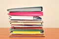 Stack of document file folders on the brown wooden desk Royalty Free Stock Photo