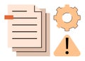 Document Management with Warning Alert and Configuration Gear Icon Royalty Free Stock Photo