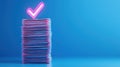 Stack of documents with glowing check mark on top, symbolizing approval