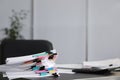 Stack of documents with paper clips on office table. Royalty Free Stock Photo