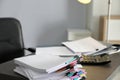 Stack of documents with paper clips on office table Royalty Free Stock Photo