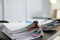 Stack of documents with paper clips on office table. Royalty Free Stock Photo